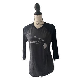 The Home T Hawaii Long Sleeve Baseball Tee Women’s Small | Black Gray Raglan